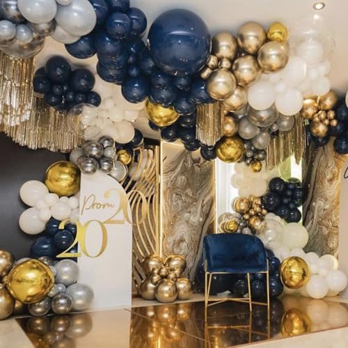 Image of PartyWoo Black Gold and White Balloons, 140 pcs Black White and Metallic Gold Balloons Different Sizes Pack of 18 Inch 12 Inch 10 Inch 5 Inch for Balloon Garland or Arch as Birthday Party Decorations