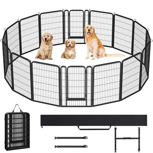 Yaheetech Welpenlaufstall 16-teilig 100cm hoch, Welpenauslauf mit Einteilige Verriegelung, Hundelaufstall mit Tragetasche & Befestigungsgurte, ideal für Hunde Wohnung & Garten, Einfache Montage