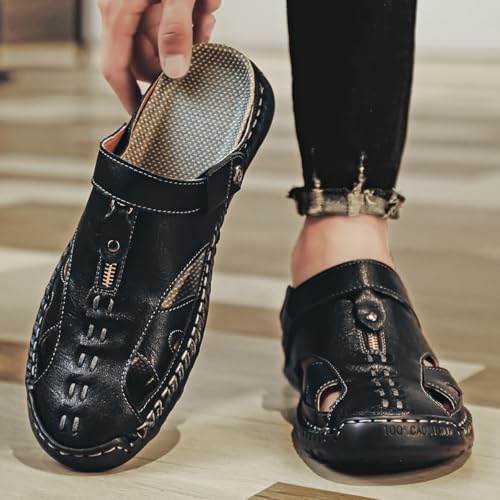 QUF Men's Leather Sandals Premium Genuine Leather Sandals Hand Sewn Cowhide Design Comfortable Non-Slip Trendy Casual Durable Shoes Perfect for Summer Walking & Beach4