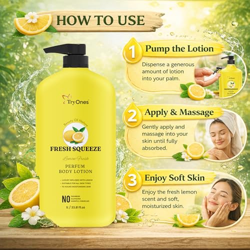 Image of Fresh Squeeze Lemon Fresh Perfume Body Lotion with Natural Lemon Extract | Deep Moisturization for Soft & Hydrated Skin | No Parabens, No SLS | 1 Litre