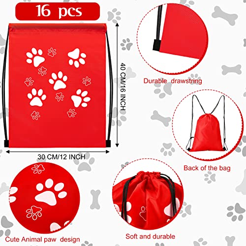 Weewooday 16 Pcs large Paw Print Drawstring Backpack Reusable Paw Bags Cute Puppy String Gift Bags for Party Travel Favors, 15.75 x 11.81 inch (Cute Style)2