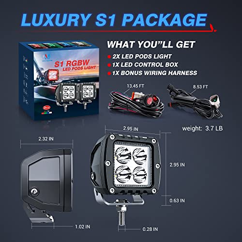 Mictuning S1 Rgbw Led Pods Light -3 Inch 18W Off Road Combo Driving Lights With Exclusive App Control For Offroad Truck Pickup Atv Utv Suv #TOP6