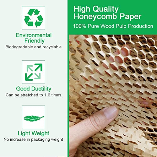 Honeycomb Packing Paper,12''X 100' Cushioning Wrap Paper Roll For Moving Shipping Packaging Paper,Recyclable Biodegradable Honeycomb Paper Moving Supplies Bubble Paper 10Pcs Fragile Sticker Labels #TOP1