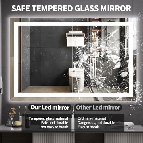 Image of Koonmi 36x55 LED Bathroom Mirror, Backlit + Front Lit, LED Bathroom Mirror with Lights for Wall, 3 Colors, Anti-Fog, Dimmable Brightness, Memory Function, Tempered Glass