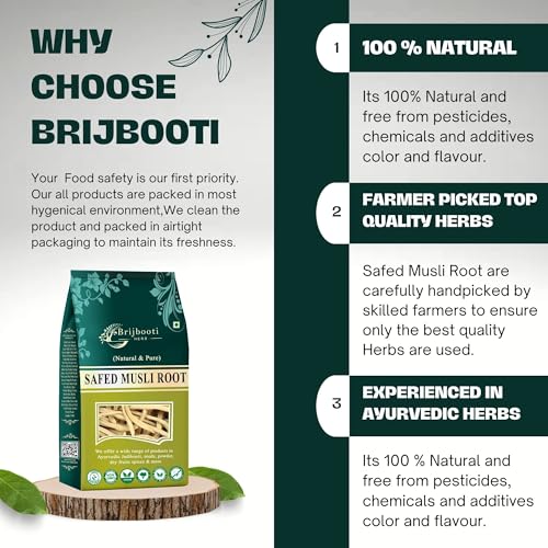 BIRJU MAHAVIR Safed Musli Chlorophytum Borivilianum Root (200 gm), (Model: BMKB-308)