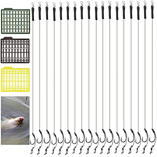 UCNOGIM 18 Stück Karpfen Angelhaken Karpfenhaken Angelhaken Karpfen Vorfächer 6#/8#/10# Boilies Karpfen Rigs Carbon Karpfen Vorfach Geflochtene Schnur Angelhaken mit 3 Stoppstange für Karpfenangeln