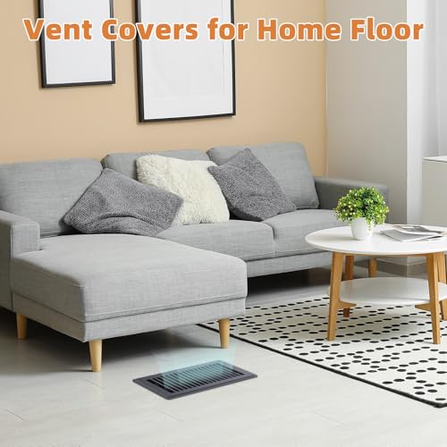 Image of 6 x 10 Floor Register, Gray Heavy-Duty Steel Vent Covers for Home Floor with Adjustable Airflow Control Lever, Easy Installation and Quiet Operation for HVAC Systems - 4 Pack