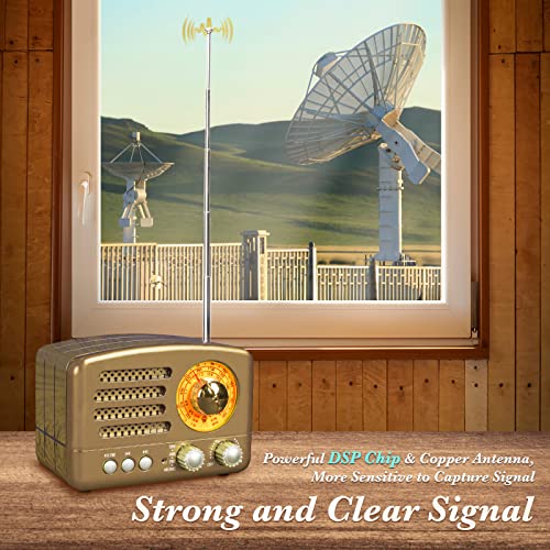 Image of PRUNUS J-160 Small Retro Vintage Radio with Bluetooth Speaker, Portable Transistor AM FM SW, Rechargeable Battery Operated, Support TF Card AUX USB MP3 Player(Gold)