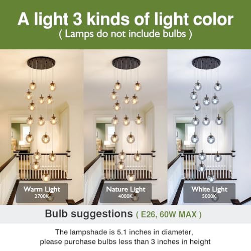 Image of 16 Light Chandelier Mid Century Glass Globe Staircase Long Pendant Light Fixture Large Chandeliers for High Ceiling Light LED Bulbs for Living Room Foyer Hallway