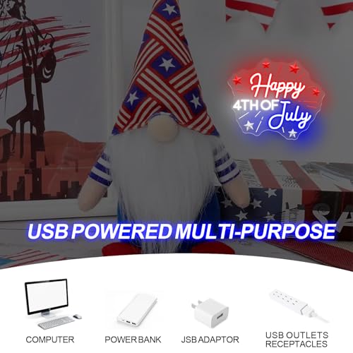 Image of Happy 4TH of July Decors Neon Sign Happy Independence Day Led Sign 4th of July Celebration Light Patriotic Welcome Memorial Day Decoration, 15.4 inchx13 inch