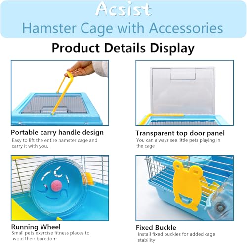 Portable Hamster Cage 2 Layers Dwarf Hamster Habitat, Small Animal Travel Cage with Running Exercise Wheel, Mouse Cages for Mice Gerbils or Other Tiny Pets,10.62 * 8.27 * 11.02 in (Style 3) - Image 4
