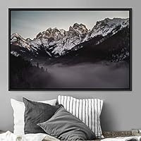 Framed Canvas Wall Art Snow Mountain Cool Expressive Farmhouse/Country Landscape Mountain Top Multicolor Photography Portrait Realism - 16x24 inches
