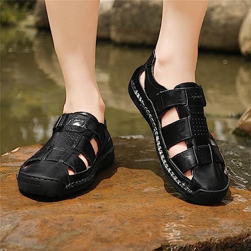 GEXECEUSS Sandals for Men Closed Toe Leather Sport Sandals Fisherman Sandals Outdoor Casual Walking Sandals Summer Water Shoes Beach Wading Shoes4
