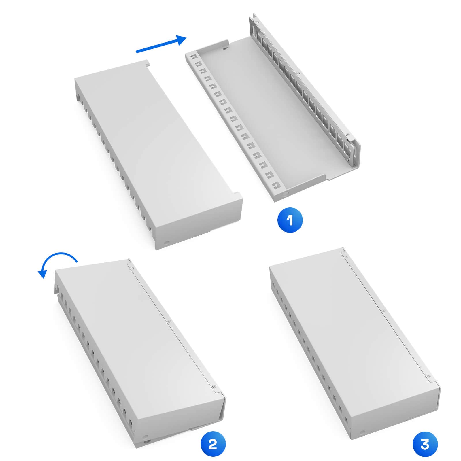 HB-DIGITAL Zestaw: 16-portowy panel krosowy obudowa do modułów Keystone + 16 x Cat.8 Keystone RJ45 gniazdo Jack do instalacji sieciowej kompatybilne z kablem instalacyjnym LAN Ethernet | Jasnoszary
