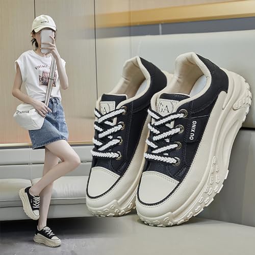 Women's Leather Platform Increasing Sneakers Fashion Chunky Lace Up Low Top Sports Trainers High Top Casual Non-Slip Walking Dad Shoes3