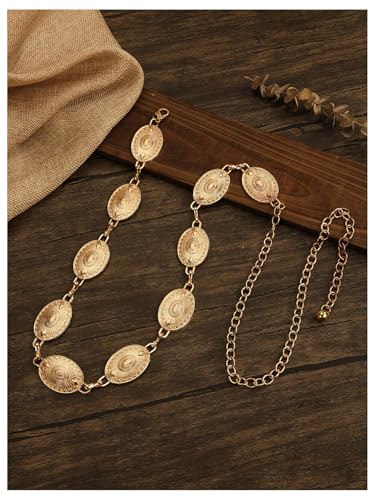 SweatyRocks Women's Western Belt Oval Concho Waist Chain Gold Cowgirl Belt for Dresses Jeans3