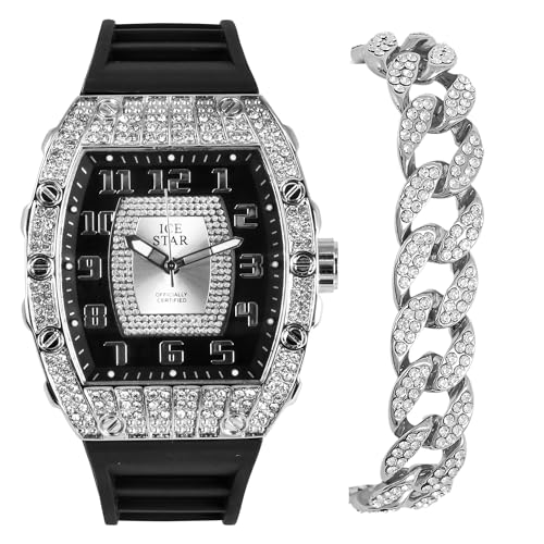 Montre homme tonneau glacée Techno Pave cadeau idéal avec cadran chiffres