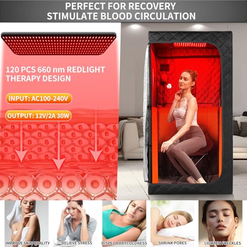 Image of Infrared Sauna Box, Portable Infrared Sauna for Home, Personal Infrared Sauna with 660nm Red Light Threapy, Remote Control, Heating Foot Pad, Upgraded Comfortable Chair