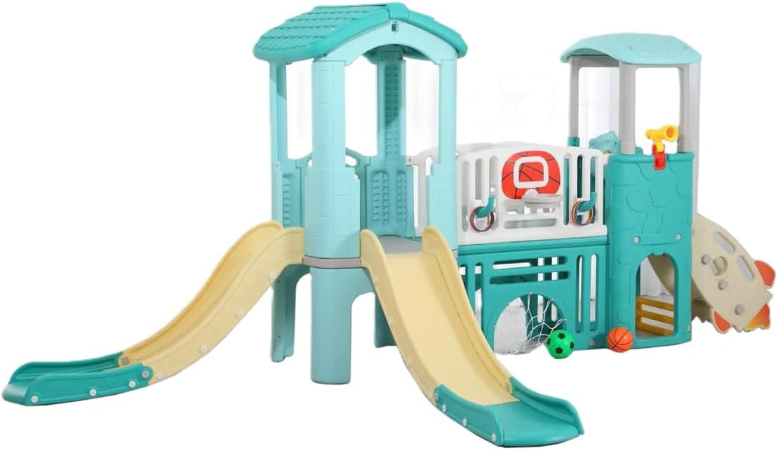 Baby plastic playhouses children Outdoor and Indoor Playground For Backyard Playground houses For Backyard, Kids climber with a sliding board, kids’ slide, tunnel, climbing wall (246304)