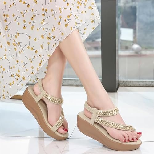Yytcsjz Platform Wedge Sandals for Women, Dressy Rhinestone T-Strap Thong Peep Toe Flip Flop, with Arch Support, for Summer Outdoor Hiking Walking Beach4