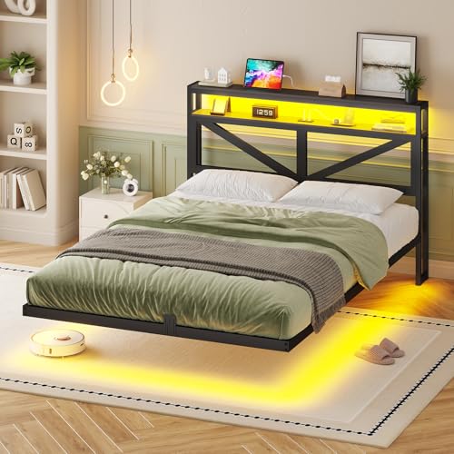 AOGLLATI Schwebendes Bettgestell 140×200 mit LED-Beleuchtung und Ladestation Floating Bed Frame mit Staukopfteil Metallbett mit Lattenrost aus Metall Gästebett Doppelbett Jugendbett-ohne matratze AOGLLATI Schwebendes Bettgestell 140×200 mit LED-Beleuchtung und Ladestation Floating Bed Frame mit Staukopfteil Metallbett mit Lattenrost aus Metall Gästebett Doppelbett Jugendbett-ohne matratze