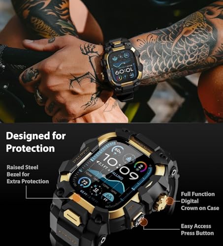Image of ULTIMAL Rugged Case with Band for Apple Watch 49mm,Compatible with Apple Watch Ultra 3 /2 /1, Military Grade Shockproof Bumper Cover for iWatch Tactical Band Men (49mm,Gold)