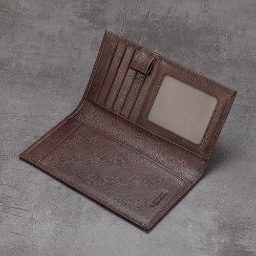 Image of HISCOW Soft Leather Checkbook Cover & Card Holder with Divider - Italian Calfskin (Coffee Vegetable-Tanned Leather)