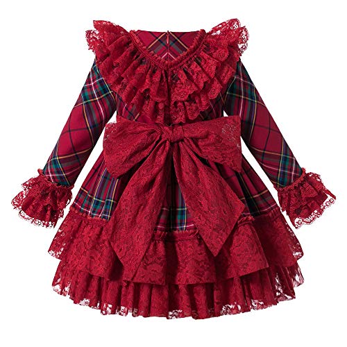 Pettigirl Girls Christmas Winter Vintage Red Plaid Lace Ruffle Layered Teen Party Clothes Long Sleeve Boutique Dress2