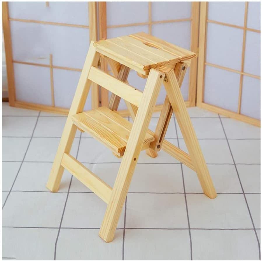 Escabeau pliant bois massif OKUOKA tabouret échelle intérieur noir maison