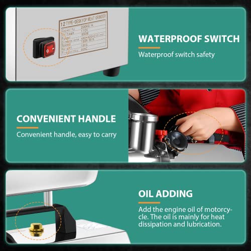 Newhai 1.3Hp Commercial Meat Grinder, Electric Meat Grinding Machine, Heavy Duty Industrial Meat Mincer, Sausage Stuffer Grinding Plates Stuffing Tubes, Grinding Chicken Bones For Restaurant #TOP4