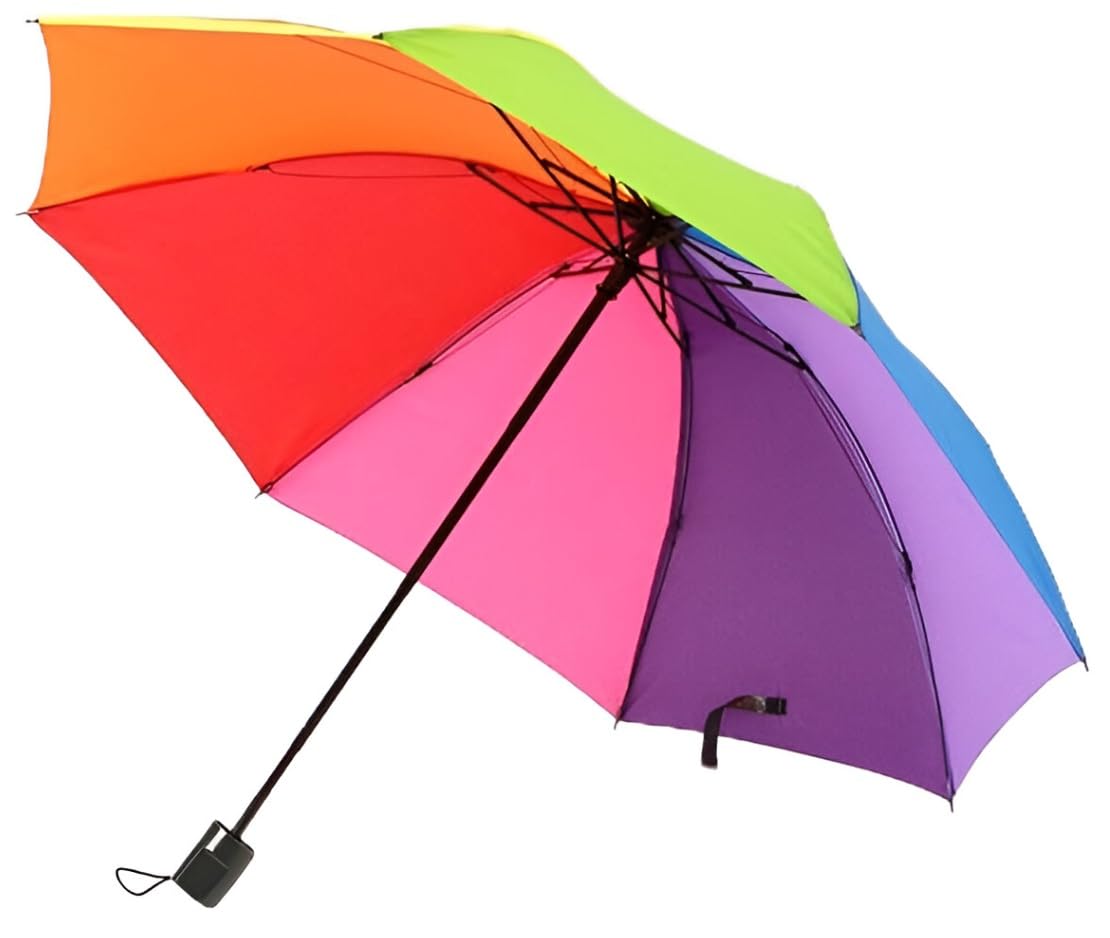 3 Fold Rainbow Umbrella for Adults Travel Umbrellas for Rain&Sun Compact, Light, Folding and Portable Umbrella for Women and Men