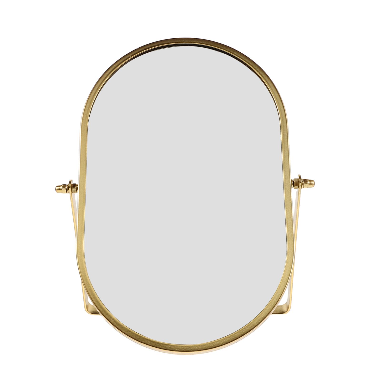 FRCOLOR Espejo de Maquillaje Plegable Portátil de Sobremesa Ovalado Dorado Espejo para Tocador Grande Ajustable para Escritorio y Dormitorio de Viaje con Rotación Multiángulo