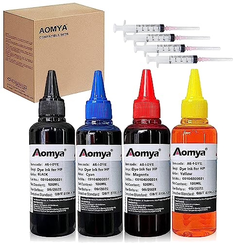Kit de Recarga de Tinta 4 x 100 ml Compatible con Impresora HP 301 302 61 60 62 63 564 920 901 902 932 933 934 940 950 951 952 94 95 96 Cartucho de Tinta Recargable CIS CISS Sistema con 4 jeringas