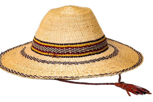 Image of African Delights African Hat for Men and Women, Straw and Leather Fulani Hat, Ethically Sourced from Ghana