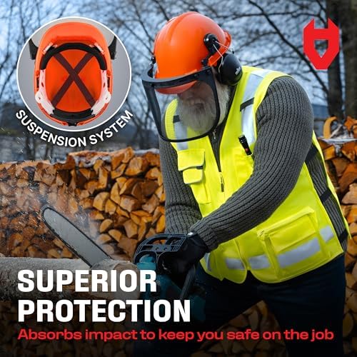 NoCry 6-in-1 Industrial Chainsaw Helmet with Face Shield and Ear Muffs — Mesh & Clear Plastic Visors Included — ANSI Z89.1 Certified — Adjustable Headgear — Ideal for Forestry and Arborist Work — view 6