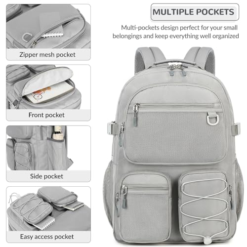 Image of Lohol Water Resistant Daypack with Mulitiple Pockets for School Travel Outdoor College, 15.6 inch Laptop Backpack for Men and Women (Grey)