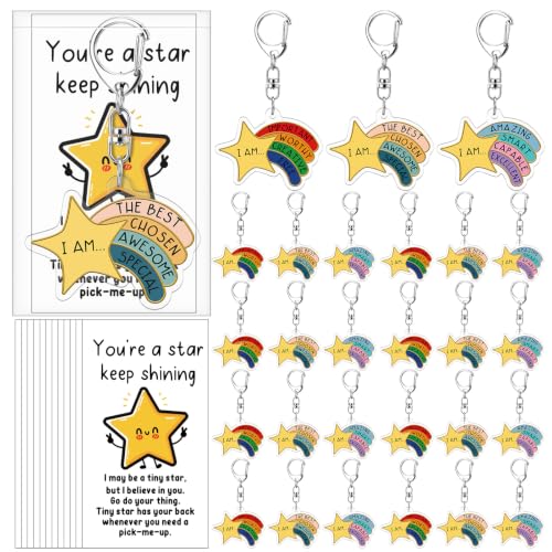 Henoyso 24 Sets Inspirational Star Keychain Bulk Rainbow You're a Star Gift