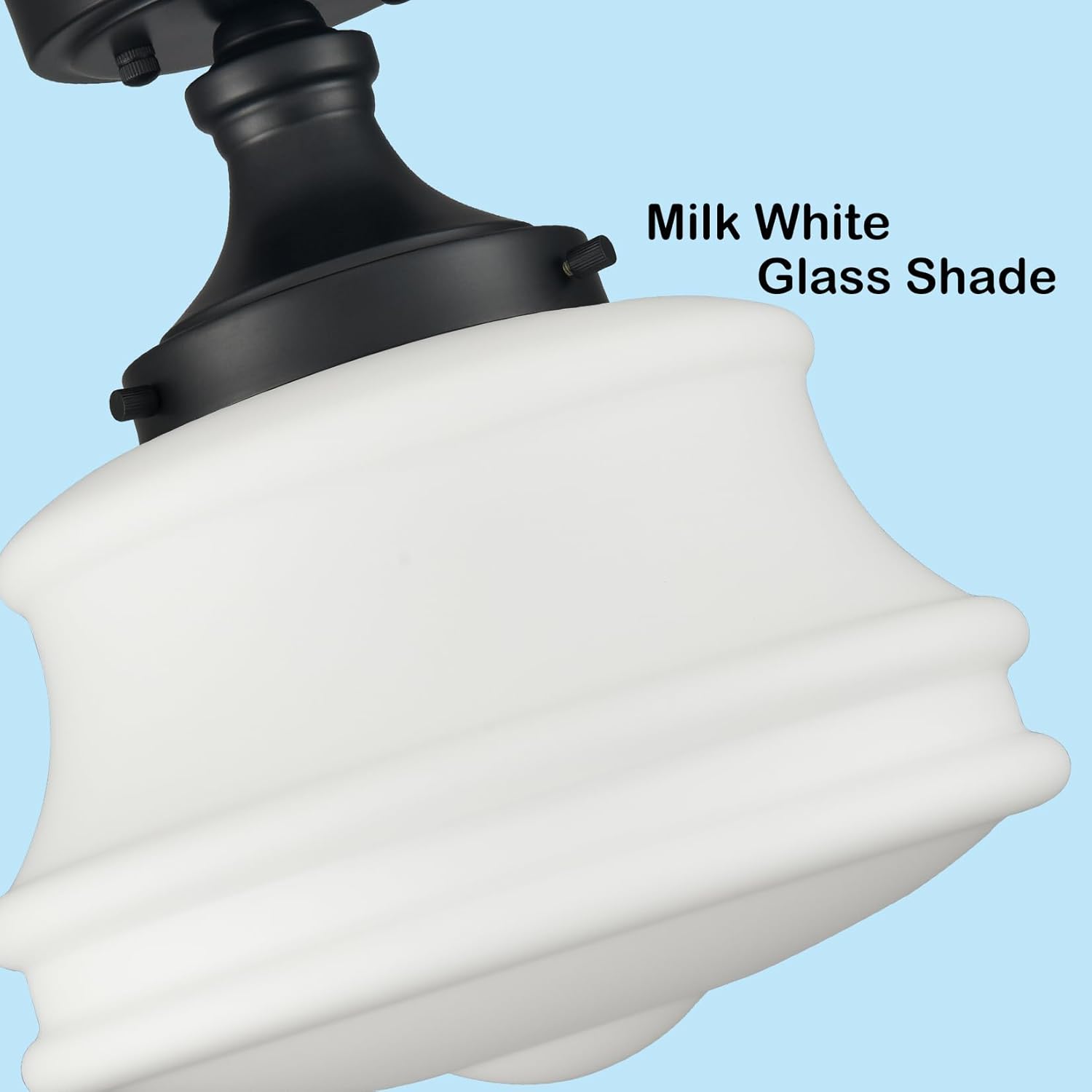 Black Schoolhouse Ceiling Light Milk Glass Semi Flush Mount Ceiling Light 11-Inch Modern Matte Black Schoolhouse Light Fixtures for Hallway Bedroom Bathroom Kitchen Foyer