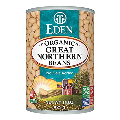 Eden Organic Great Northern Beans, 15 oz Can, No Salt, Non-GMO, Gluten Free, Vegan, Kosher, U.S. Grown, Heat and Serve, Macrobiotic, Similar to Cannellini, Smoother