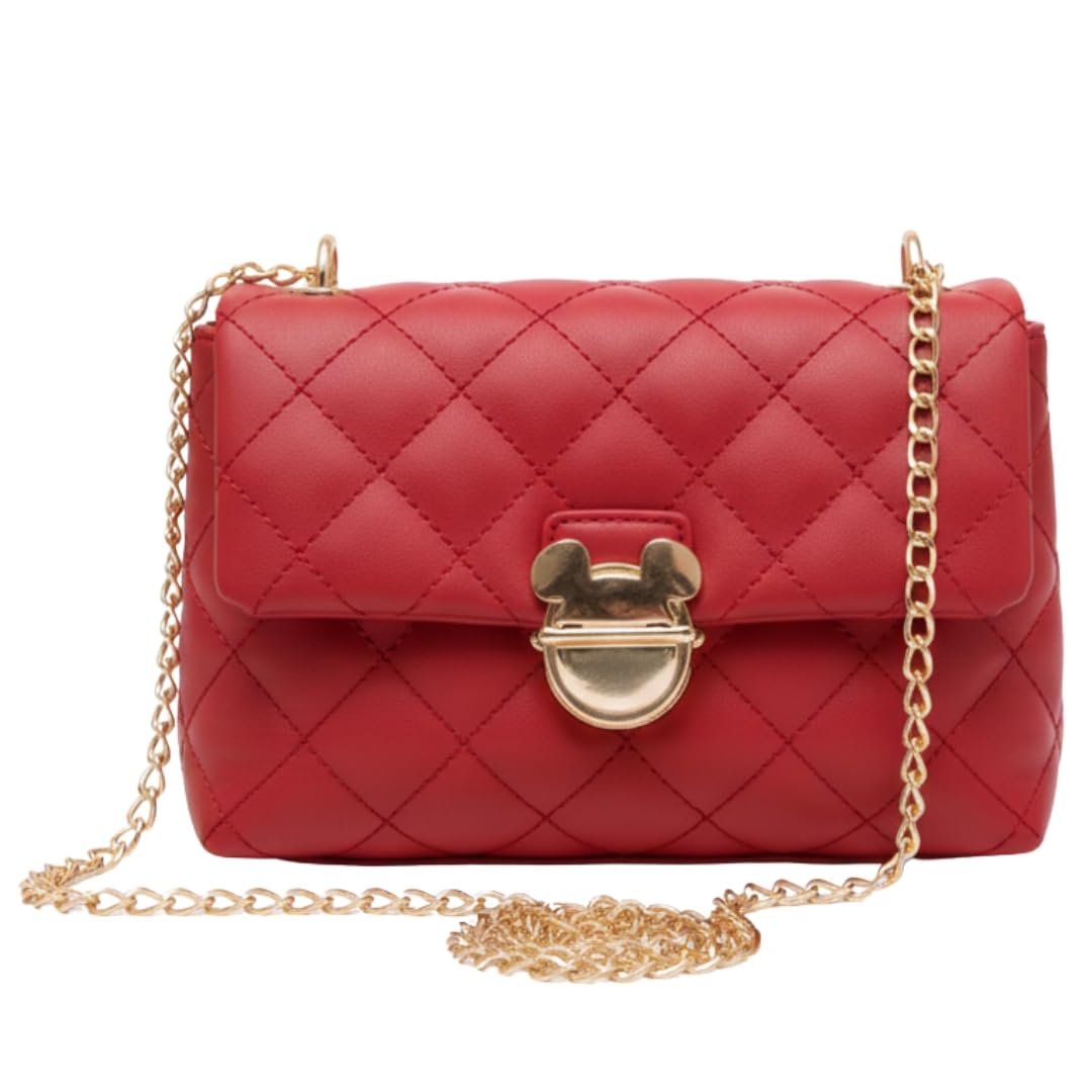 Premium Red Quilted Sling Bag for Women – Stylish Crossbody Purse with Mickey Mouse Turn-Lock – College & Festive Gifting in India – Compact (17x23x3cm, 200g) & Durable PU Leather Handbag-image-30