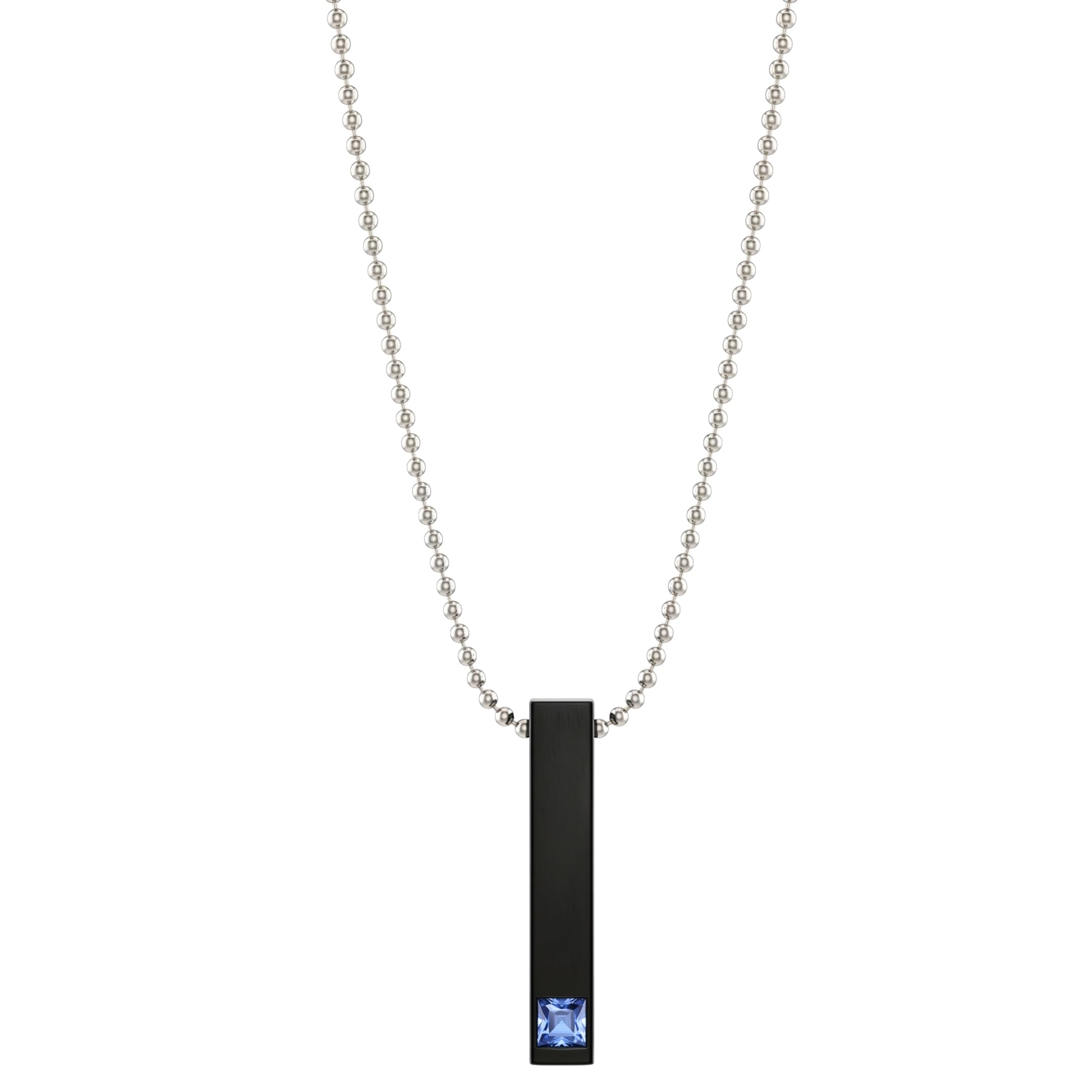 Pendant for Men - MIDNIGHT DELIGHT : Pure Titanium Steel Blue 3D Crystal with Black Cuboid Vertical Bar Pendant with 24inch Ball Chain for Men & Boys-image-15