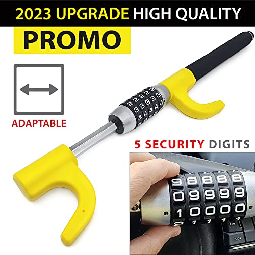 Kraser Kr940B Heavy Duty Steering Wheel Lock Keyless Combination Code, Most Visible Deterrent Yellow Coated Reinforced Steel, Emergency Hammer, Universal Anti-Theft Device Car Suv Pick-Up Truck Van #TOP2