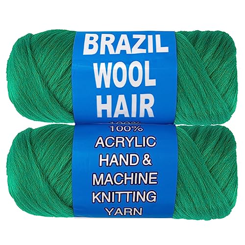 COOKOO Brazilian Wool Hair Yarn 2 Roll Grass Green for Senegalese Twisting Faux Locs Box Braids Jumbo Braid Knitting Hair Braids Twist Wraps Synthetic Hair Extensions 70G/Roll(Grass Green#)