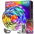 KSIPZE Led Lights for Bedroom 50ft Led Strip Lights with Remote RGB Color Changing Music Sync Bluetooth Smart App Control for Room Bedroom Lighting Flexible Home Décor