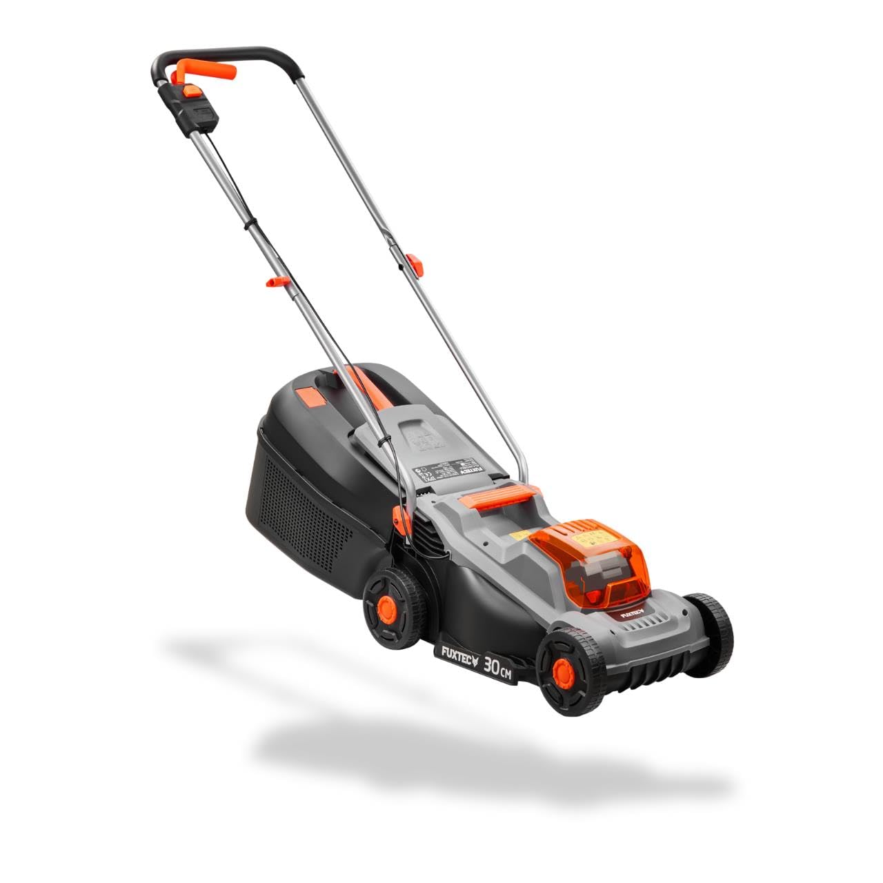 FUXTEC Tondeuse à Gazon sans Fil 20V FX-E1RM20-ECO, livrée sans Batterie ni Chargeur, Jardins Petits à Moyens, Largeur de Coupe 30 cm, bac 30L, Hauteur de Coupe 30-70 mm