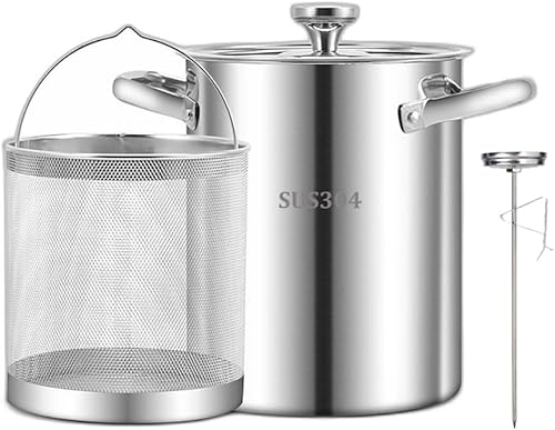 Freidora profunda de acero inoxidable 304 con cesta de filtro de aceite y termómetro, freidora profunda de 169 onzas, olla de cocina Tempura pequeña