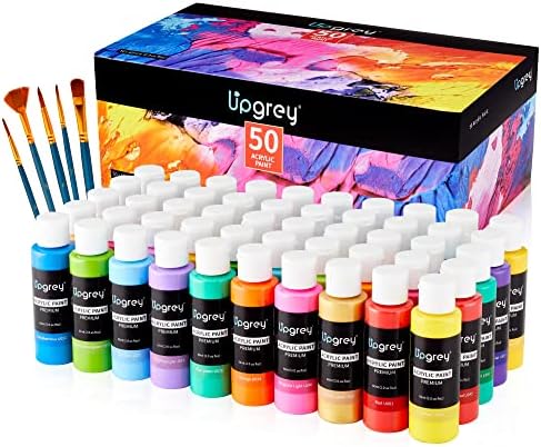 Acrylic Paint Set, Art Paints (2fl Oz/60ml ) Crafts Acrylic Paint For Kids And Adults with 5 Brushes, Non Toxic Metallic Acrylic Paints for Wood Canvas Crafts Stone Ceramic Model Painting and Christmas Decoration (50 Colors(60 ml/2fl oz)