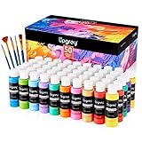Acrylic Paint Set, Art Paints (2fl Oz/60ml ) Crafts Acrylic Paint For Kids And Adults with 5 Brushes, Non Toxic Metallic Acrylic Paints for Wood Canvas Crafts Stone Ceramic Model Painting and Christmas Decoration (50 Colors(60 ml/2fl oz)