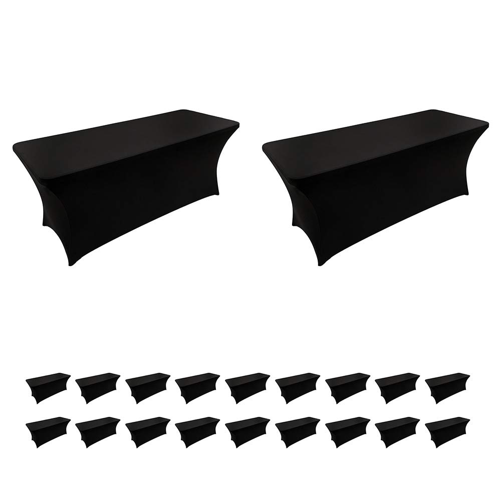 20 Pack Spandex Table Covers 6 Feet, Stretch/Fitted Table Covers for 6 Feet Folding Table, Rectangular Spandex Table Cloths for Wedding Party or Event (6FT-20PCS, Black)