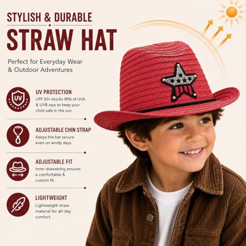 Image of VRITRAZ Kids Straw Hat for Baby Boys & Girls | Printed Summer Sun Hat, Woven Wide Brim Beach Cap, Lightweight Breathable Holiday Travel Picnic Outdoor Fancy Dress Fashion Hat for Children & Toddler